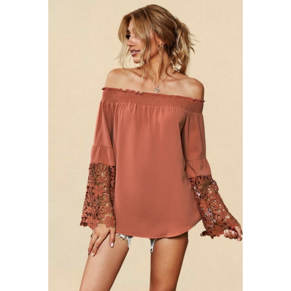 M,2XL Terracotta Off the Shoulder Blouse